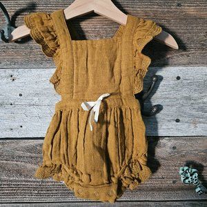 NWT Jamie Kay Ruffles Baby Romper in Mustard Size 0-3 months 100% Organic Cotton